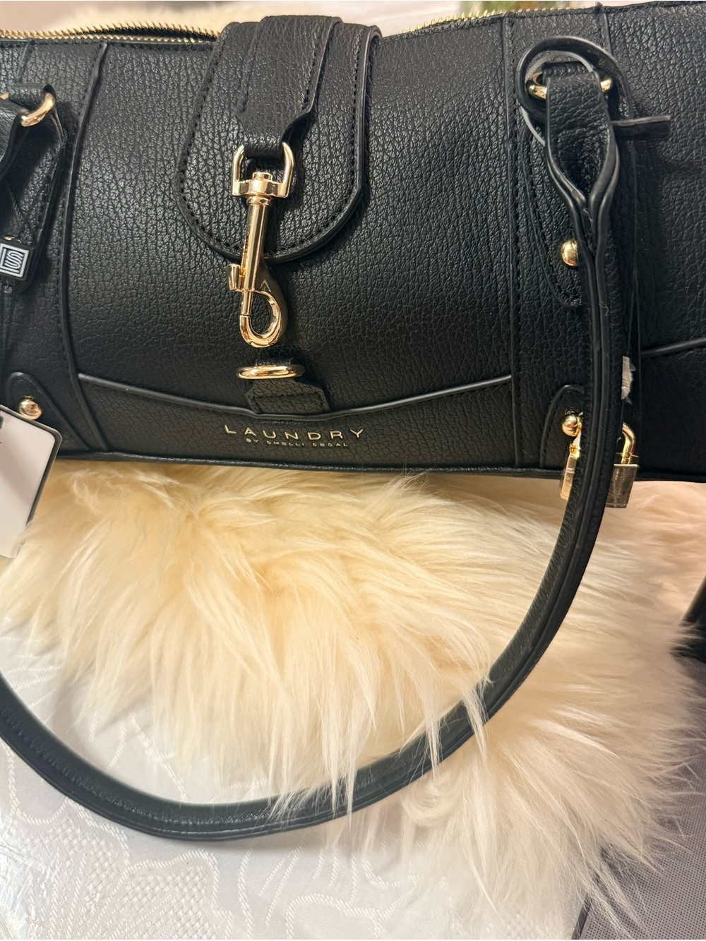 Laundry By Shelli Segal Black Pebble-Texture Shoulder Bag with Gold Hardware